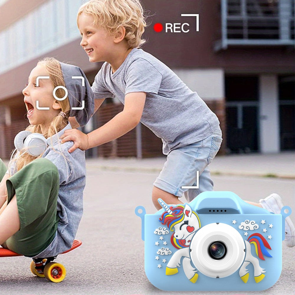 Blue 1080P HD Kids Digital Camera Unicorn Camera Toy with 32G Memory Card
