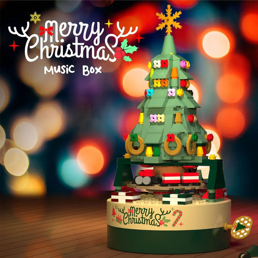 Assemblable Christmas Tree Building Block Kits Rotating Christmas Tree Clockwork Music Box Xmas Decor