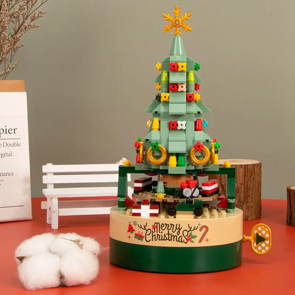 Assemblable Christmas Tree Building Block Kits Rotating Christmas Tree Clockwork Music Box Xmas Decor
