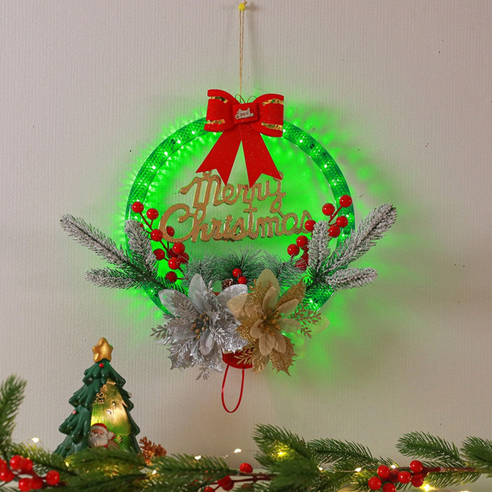 Style1 Christmas Wreath Light Dual Power Mode Hanging Christmas Garland Lights Decor