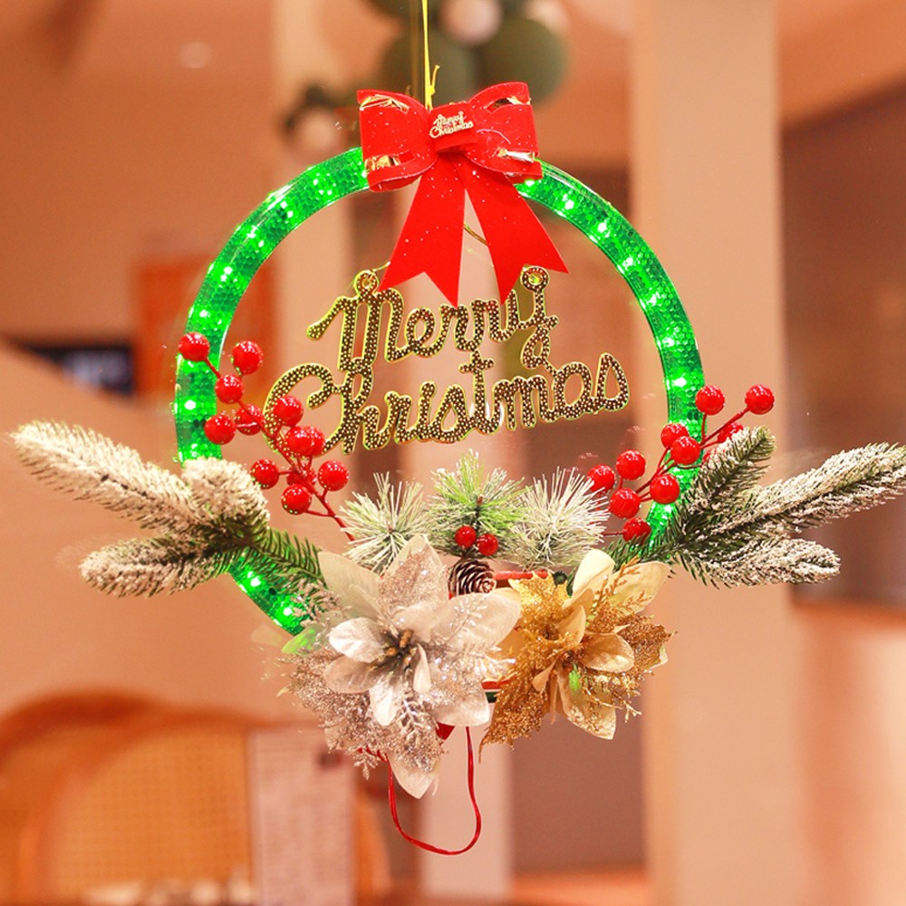 Style1 Christmas Wreath Light Dual Power Mode Hanging Christmas Garland Lights Decor