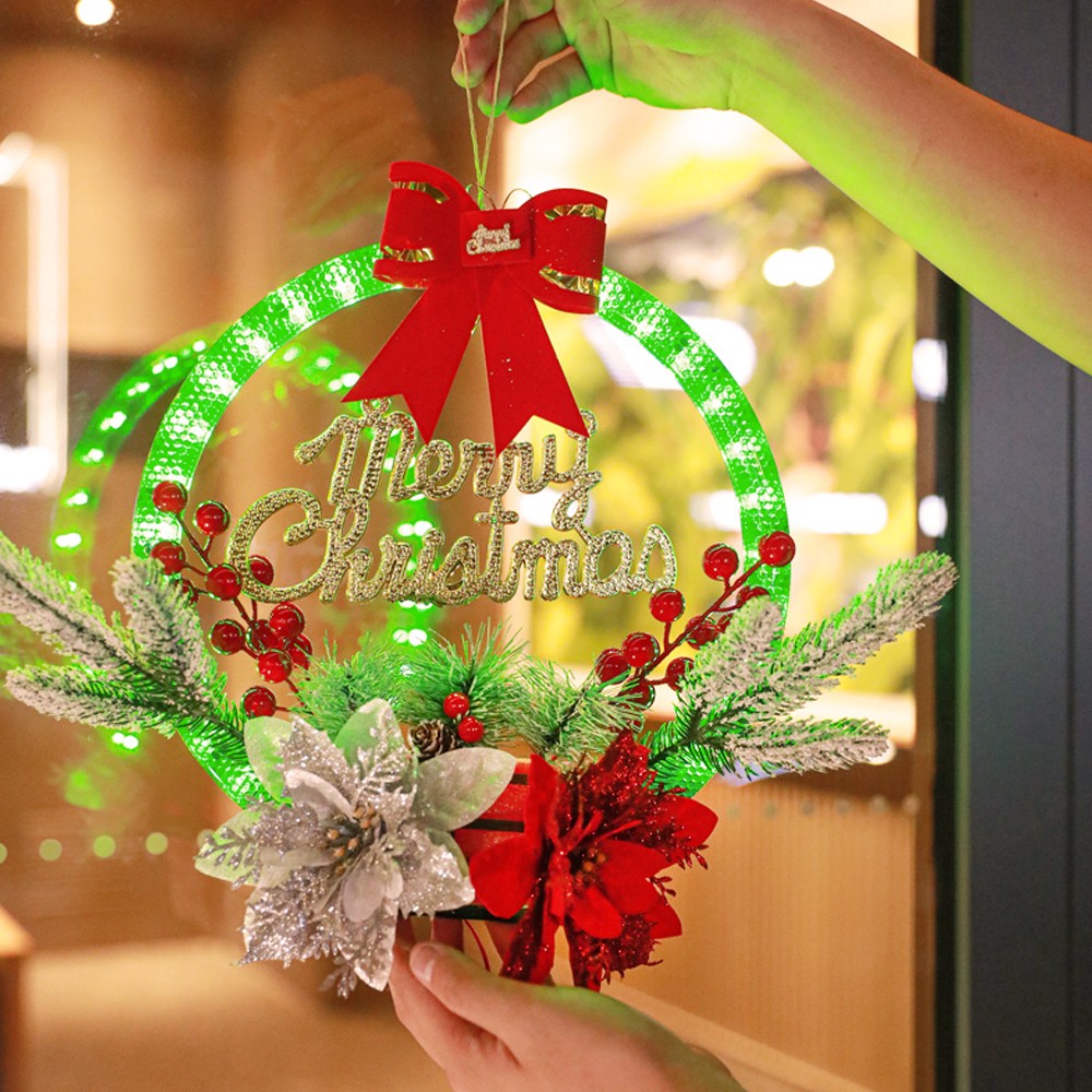 Style2 Christmas Wreath Light Dual Power Mode Hanging Christmas Garland Lights Decor
