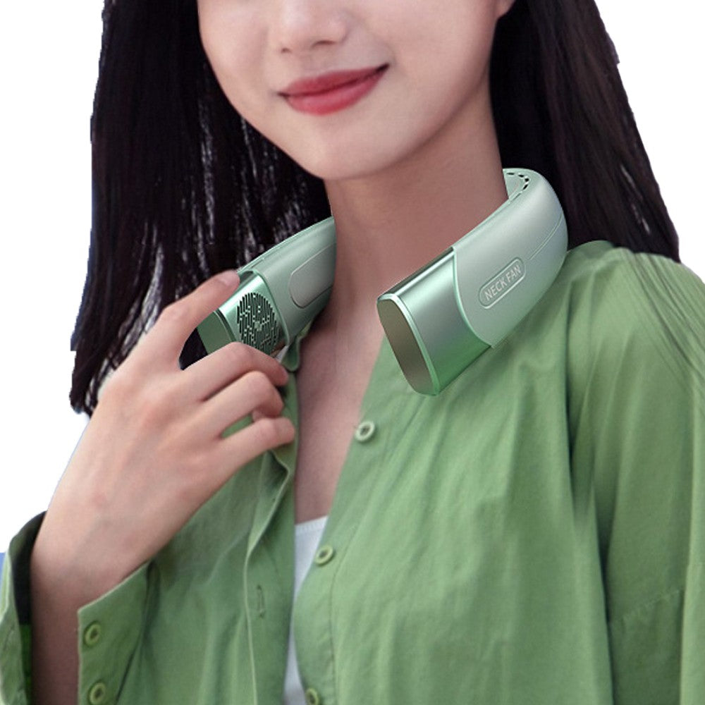 5 Speed Hanging Neck Fan Wearable Bladeless Fan USB Rechargeable Cooling Fan - Green