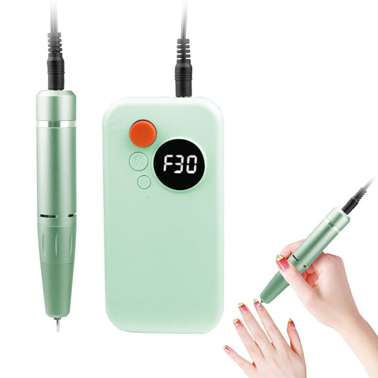 Electric Nail Drill with 6 Metal Drill Bits Portable Nail File Kit - Green