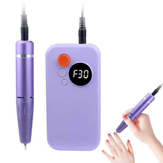 Electric Nail Drill with 6 Metal Drill Bits Portable Nail File Kit - Purple