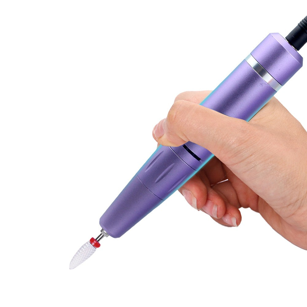 Electric Nail Drill with 6 Metal Drill Bits Portable Nail File Kit - Purple