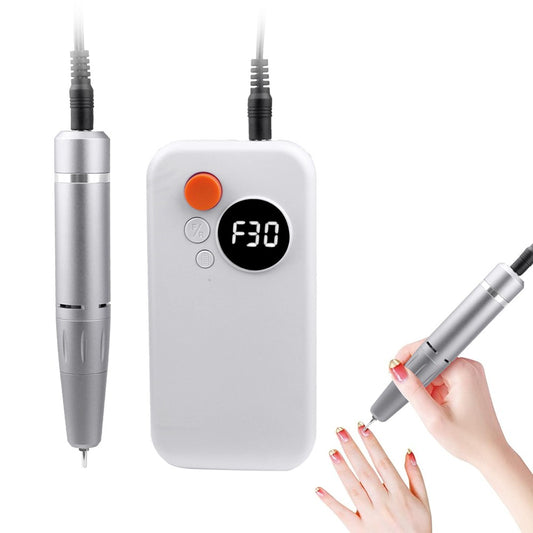 Electric Nail Drill with 6 Metal Drill Bits Portable Nail File Kit - White