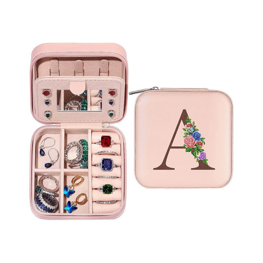 A Initial Letter Travel Jewelry Box Jewelry Case Jewelry Organiser with Mirror