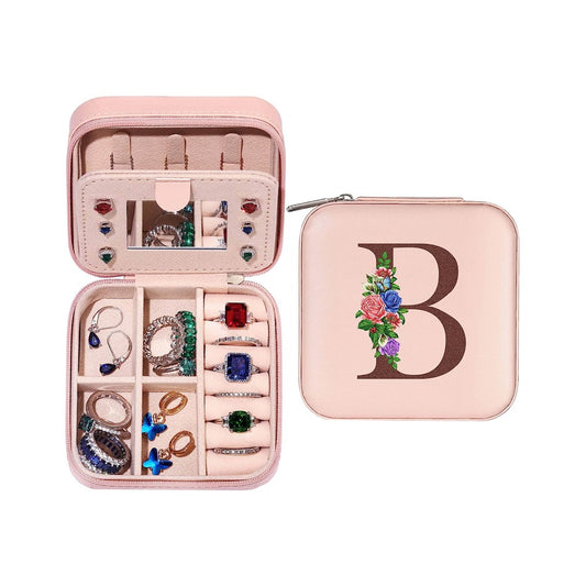 B Initial Letter Travel Jewelry Box Jewelry Case Jewelry Organiser with Mirror