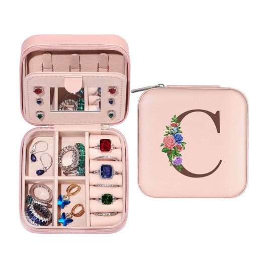 C Initial Letter Travel Jewelry Box Jewelry Case Jewelry Organiser with Mirror
