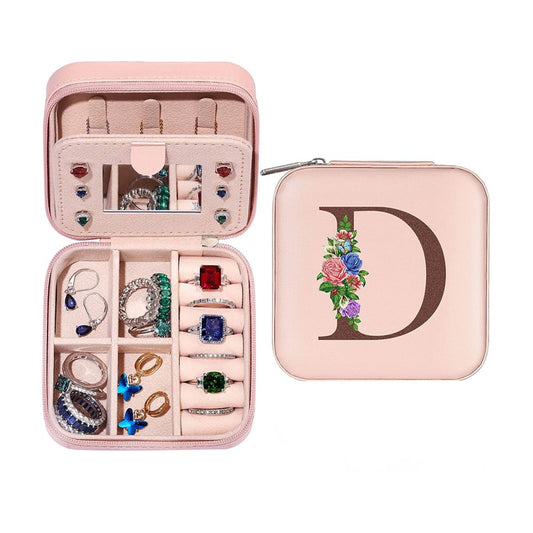 D Initial Letter Travel Jewelry Box Jewelry Case Jewelry Organiser with Mirror