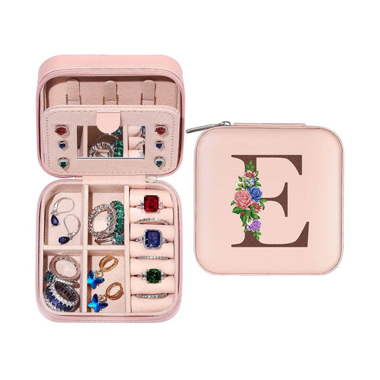 E Initial Letter Travel Jewelry Box Jewelry Case Jewelry Organiser with Mirror