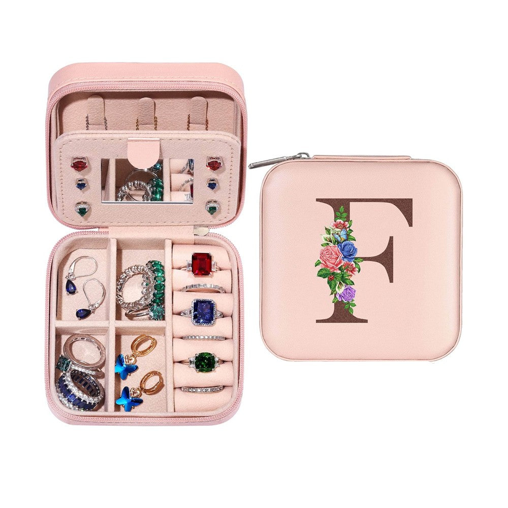 F Initial Letter Travel Jewelry Box Jewelry Case Jewelry Organiser with Mirror