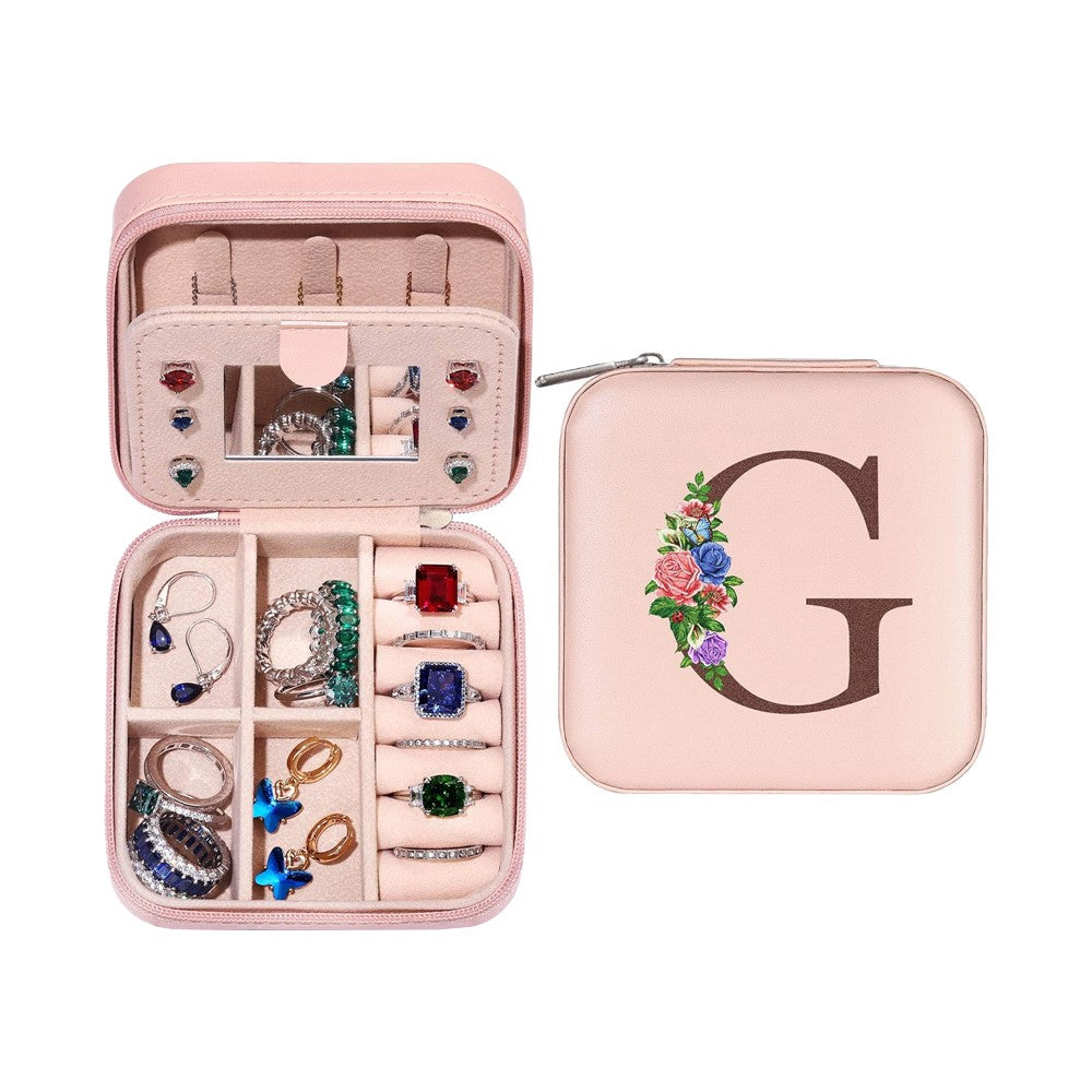 G Initial Letter Travel Jewelry Box Jewelry Case Jewelry Organiser with Mirror