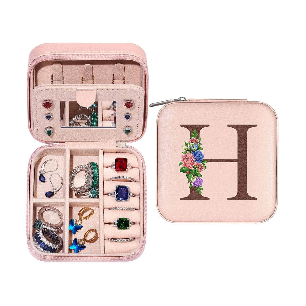 H Initial Letter Travel Jewelry Box Jewelry Case Jewelry Organiser with Mirror