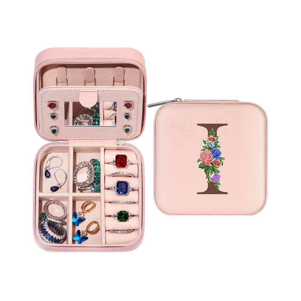 I Initial Letter Travel Jewelry Box Jewelry Case Jewelry Organiser with Mirror