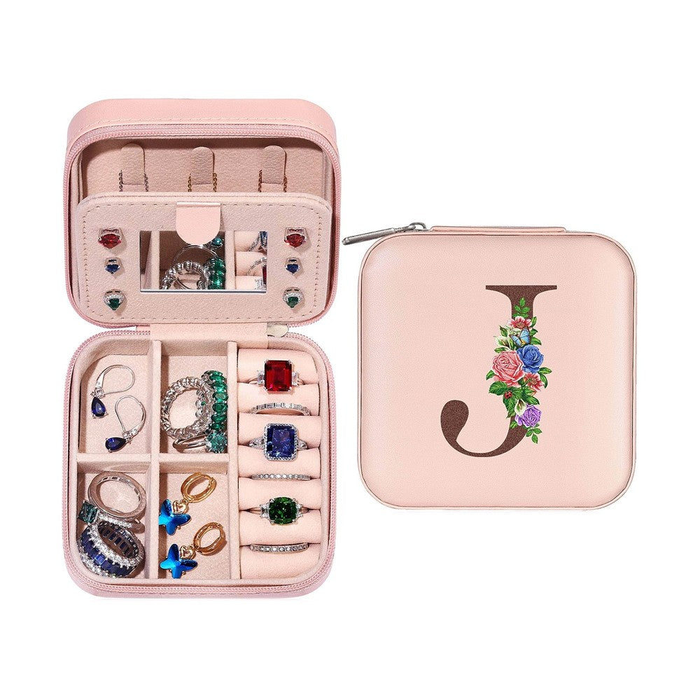 J Initial Letter Travel Jewelry Box Jewelry Case Jewelry Organiser with Mirror