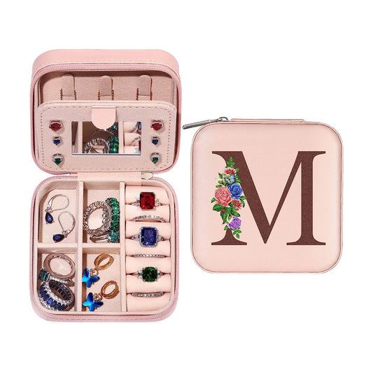M Initial Letter Travel Jewelry Box Jewelry Case Jewelry Organiser with Mirror