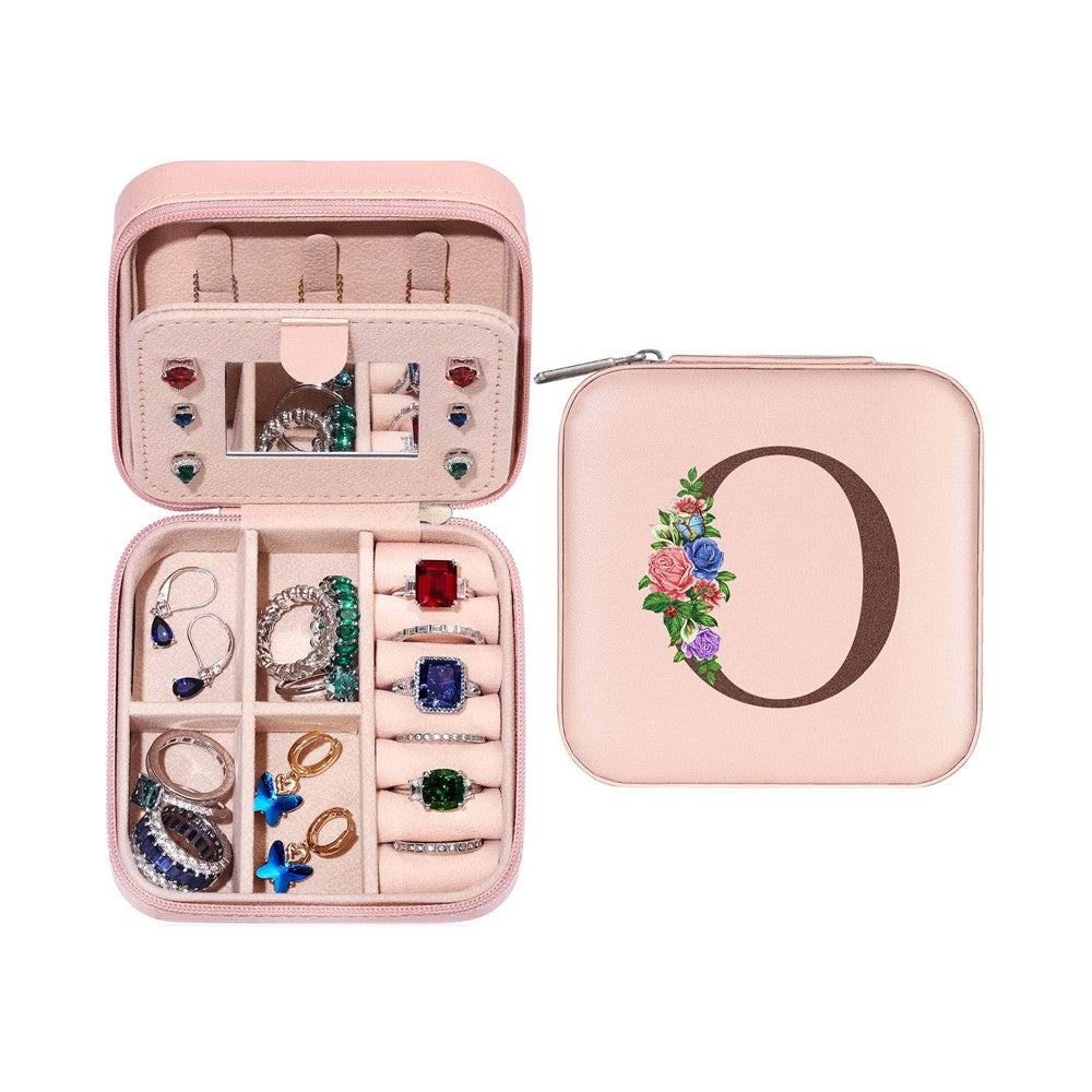 O Initial Letter Travel Jewelry Box Jewelry Case Jewelry Organiser with Mirror
