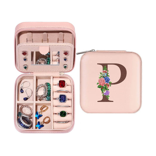 P Initial Letter Travel Jewelry Box Jewelry Case Jewelry Organiser with Mirror