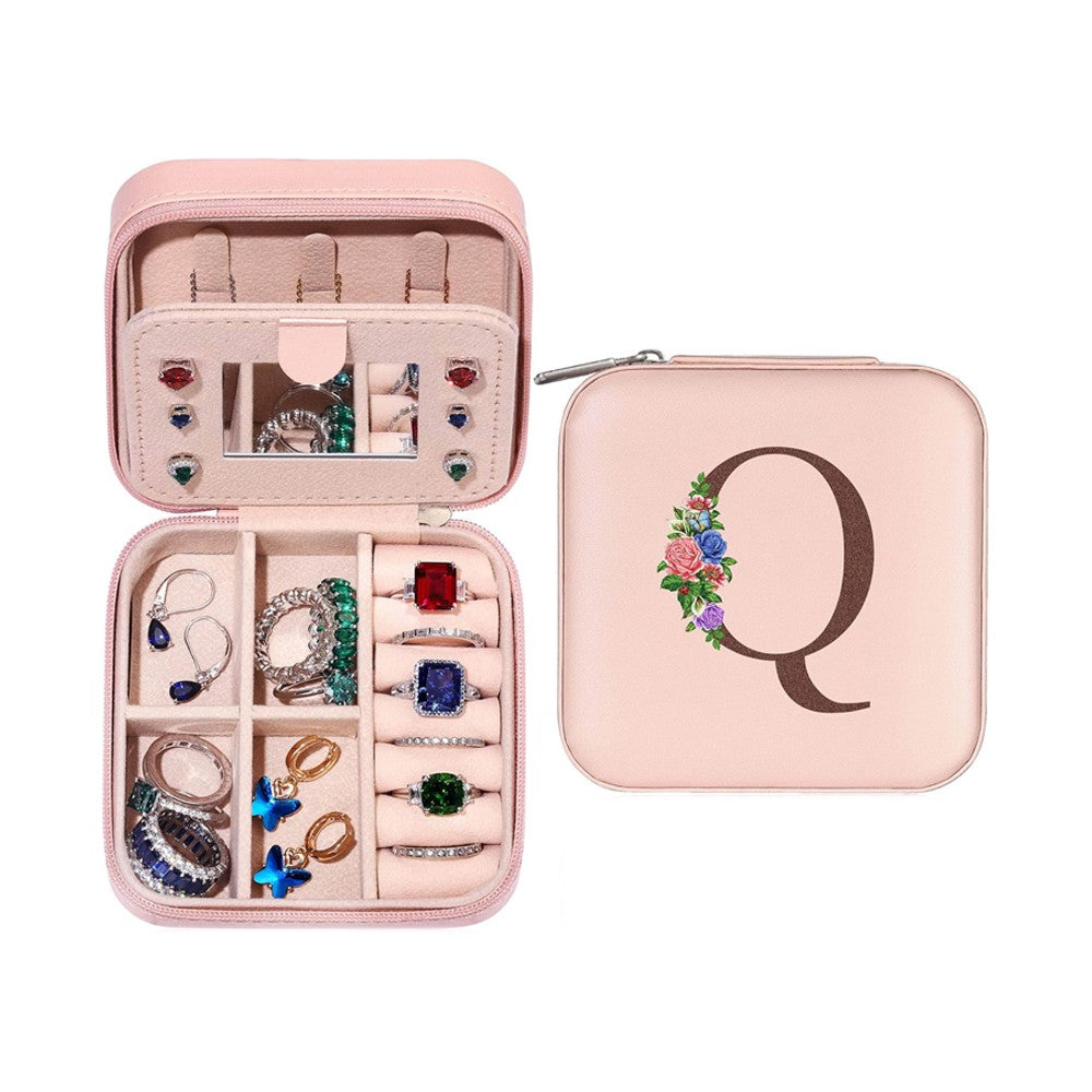 Q Initial Letter Travel Jewelry Box Jewelry Case Jewelry Organiser with Mirror