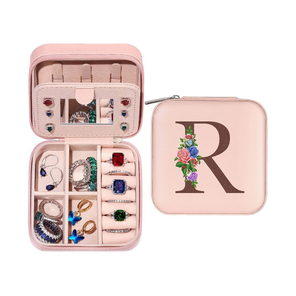 R Initial Letter Travel Jewelry Box Jewelry Case Jewelry Organiser with Mirror