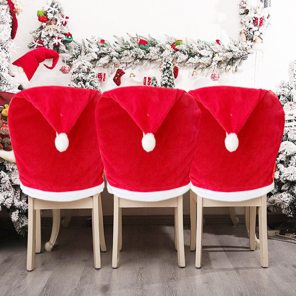 12xChristmas Chair Cover Red Santa Claus Hat Dining Chair Cover