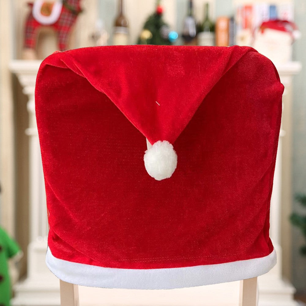6xChristmas Chair Cover Red Santa Claus Hat Dining Chair Cover