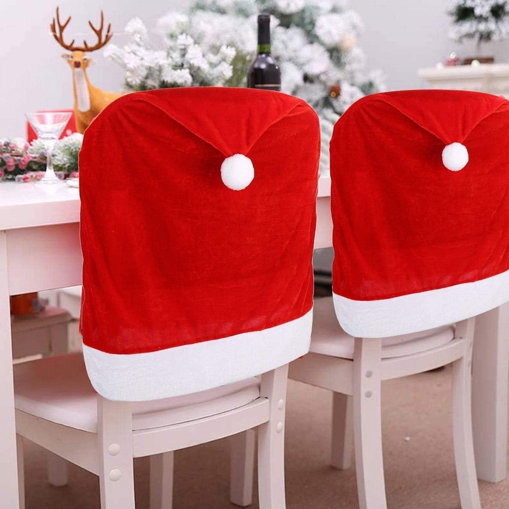 6xChristmas Chair Cover Red Santa Claus Hat Dining Chair Cover