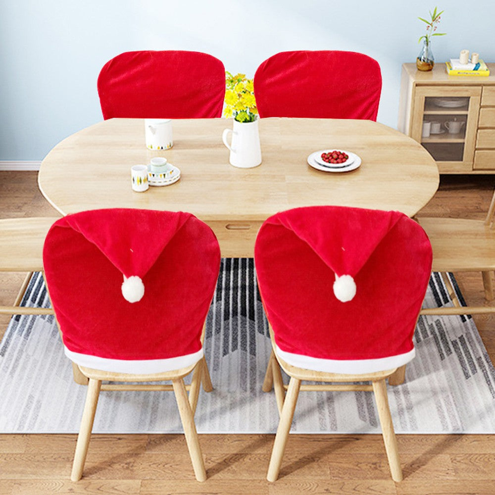 6xChristmas Chair Cover Red Santa Claus Hat Dining Chair Cover