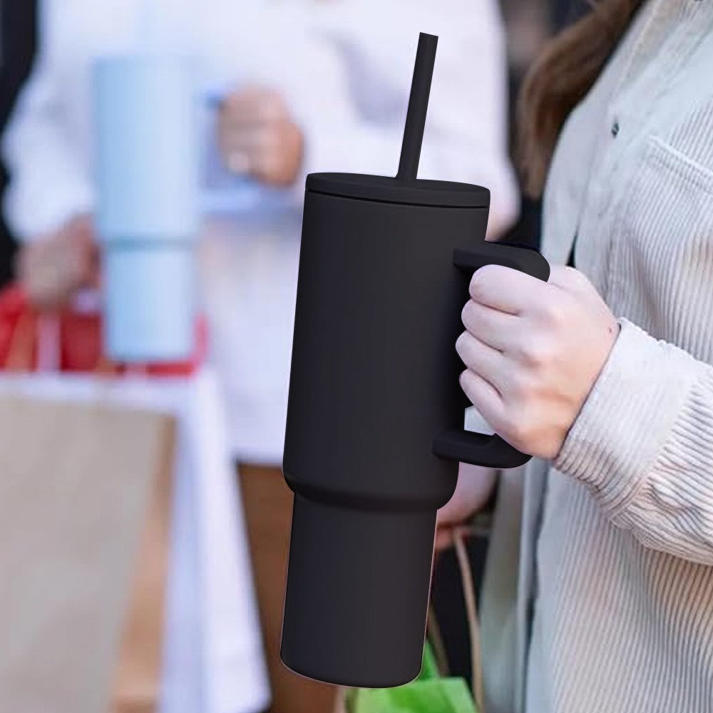 40oz Stainless Steel Tumbler Insulated Cup with Straw and Lid - Black