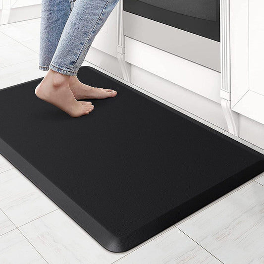 71x44cm Kitchen Floor Mat 12mm Thick Cushioned Anti-Fatigue Mat Laundry Room Anti-slip PVC Mat - Black