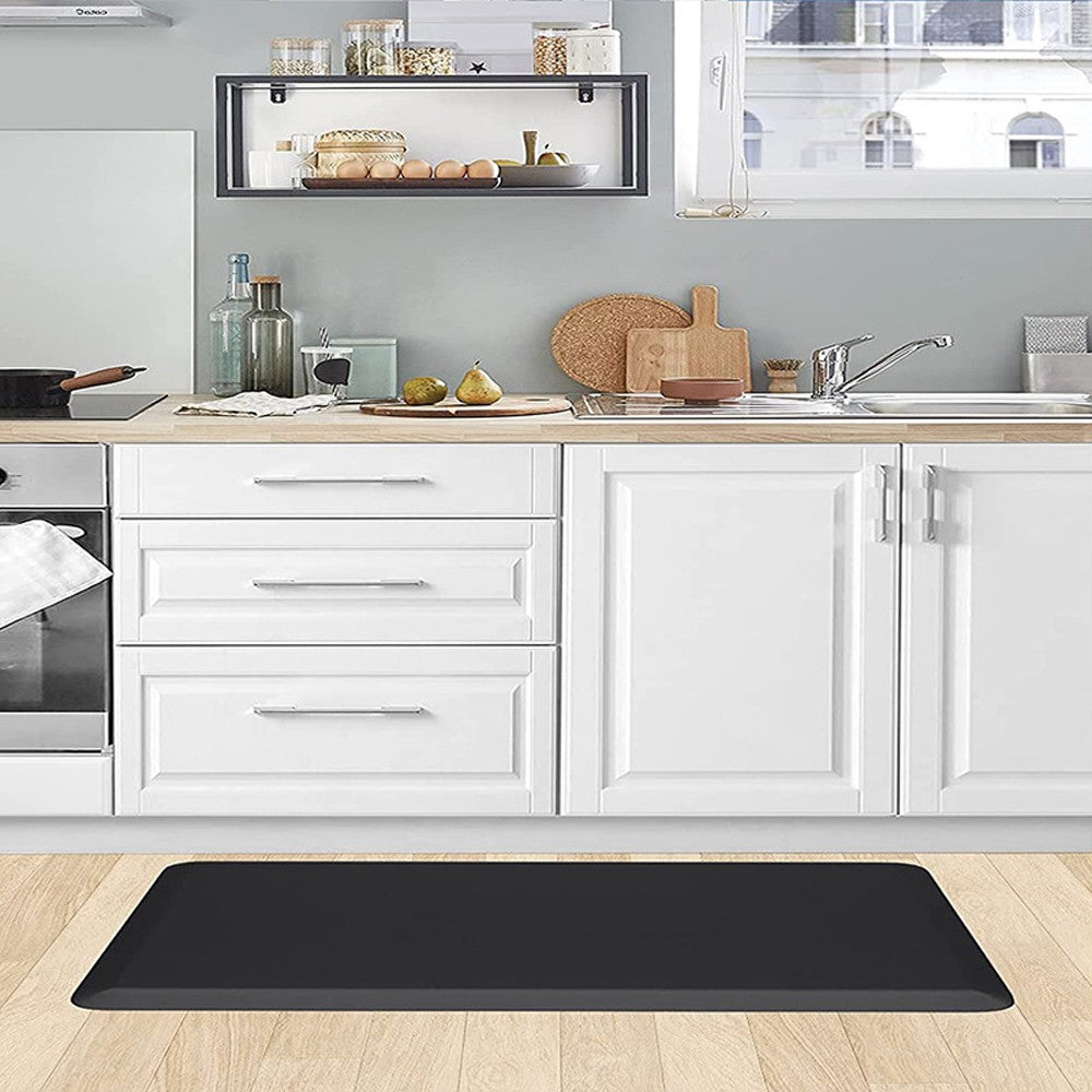 120x44cm Kitchen Floor Mat 12mm Thick Cushioned Anti-Fatigue Mat Laundry Room Anti-slip PVC Mat - Black