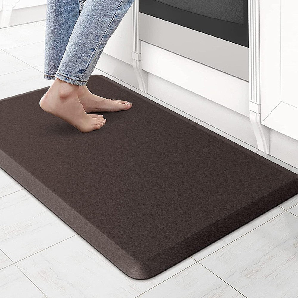 120x44cm Kitchen Floor Mat 12mm Thick Cushioned Anti-Fatigue Mat Laundry Room Anti-slip PVC Mat - Coffee