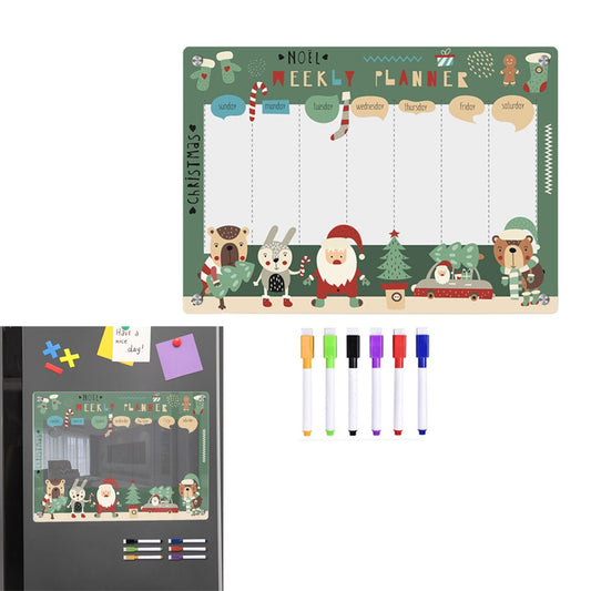 Magnetic Dry Erase Weekly Calendar for Fridge Erasable Whiteboard Planner with 6 Pens - S