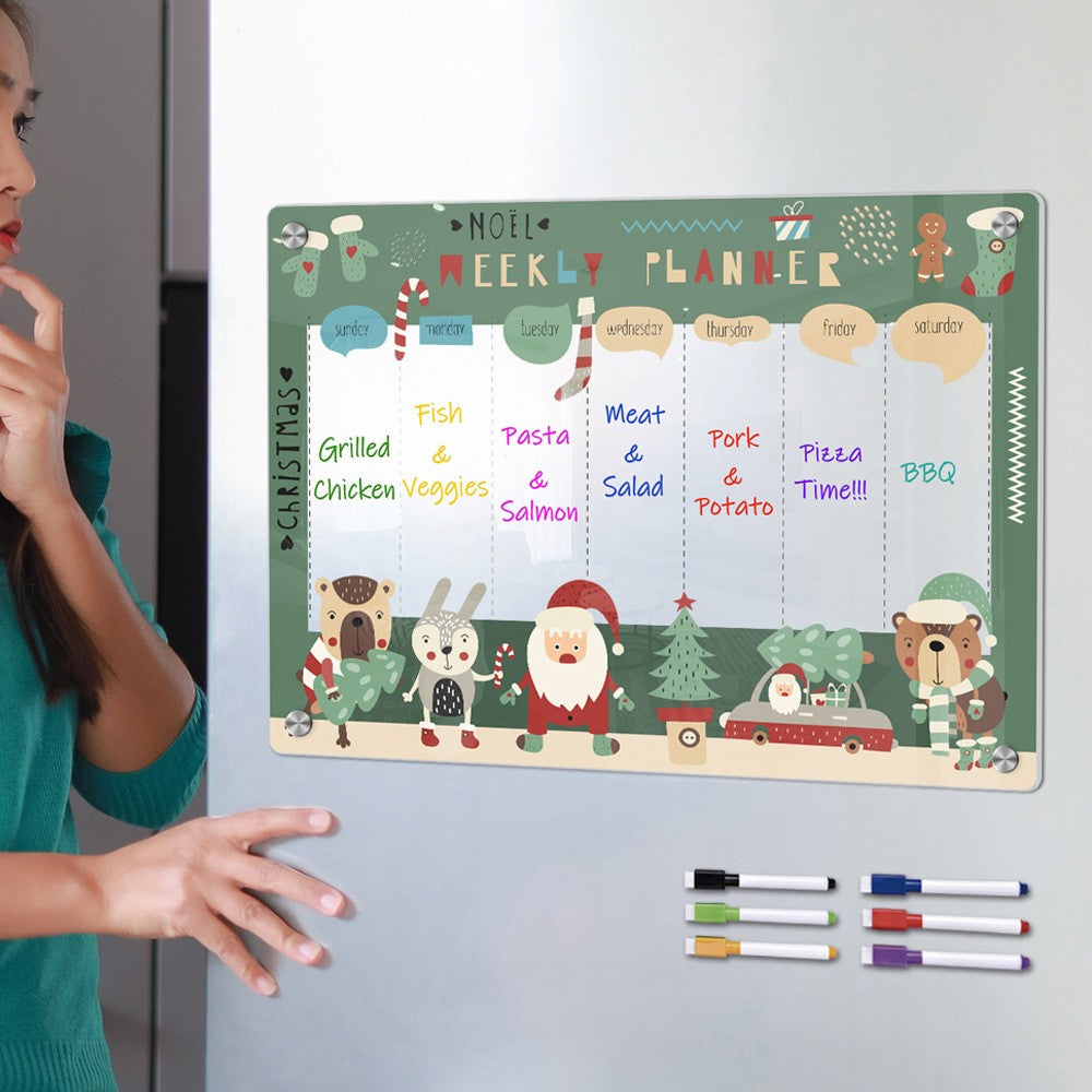 Magnetic Dry Erase Weekly Calendar for Fridge Erasable Whiteboard Planner with 6 Pens - S