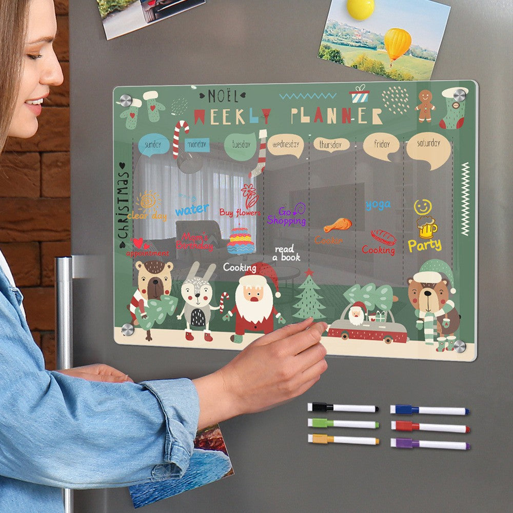 Magnetic Dry Erase Weekly Calendar for Fridge Erasable Whiteboard Planner with 6 Pens - L