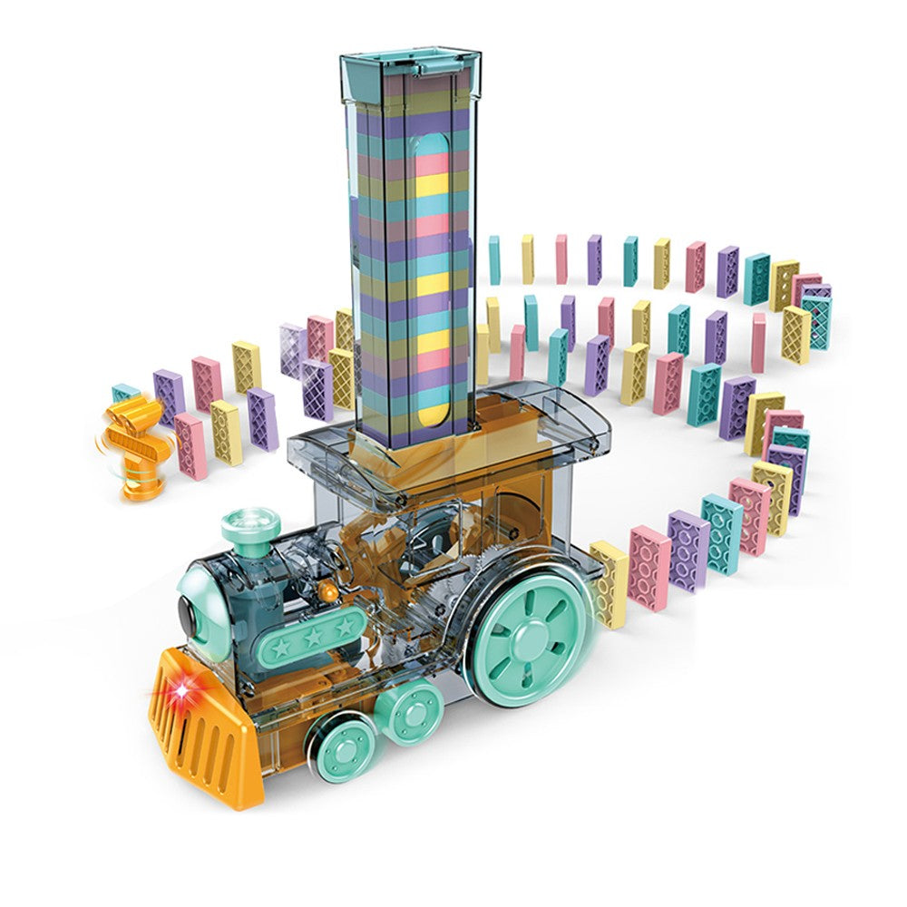 Automatic Domino Laying Train Set with 80Pcs Domino Blocks - Blue Train