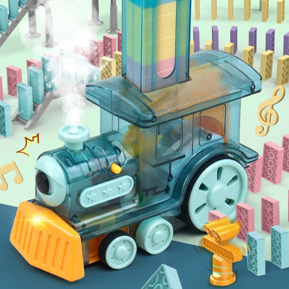 Automatic Domino Laying Train Set with 80Pcs Domino Blocks - Blue Train