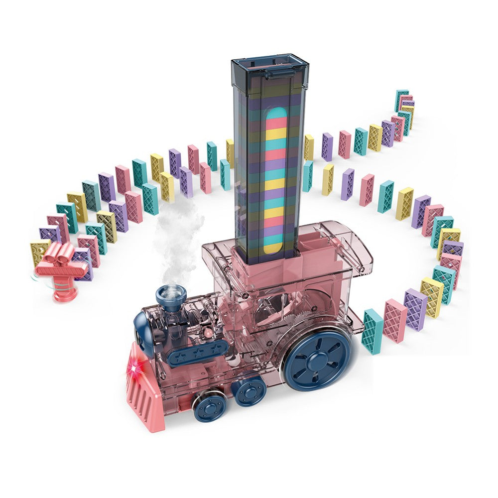 Automatic Domino Laying Train Set with 80Pcs Domino Blocks - Pink Train