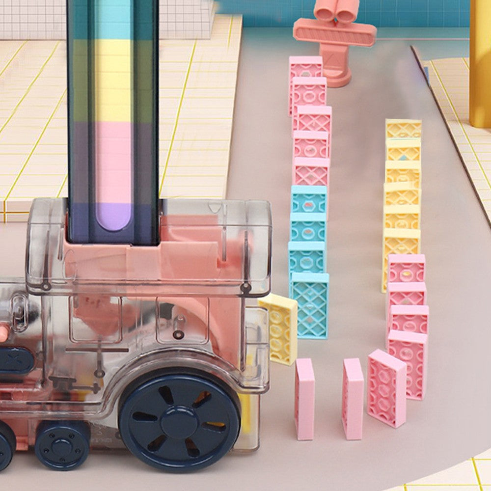Automatic Domino Laying Train Set with 80Pcs Domino Blocks - Pink Train