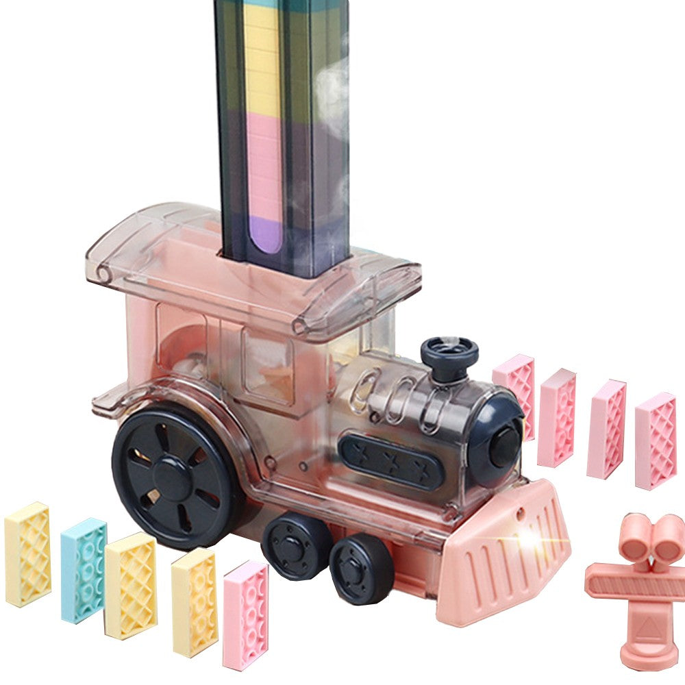Automatic Domino Laying Train Set with 80Pcs Domino Blocks - Pink Train