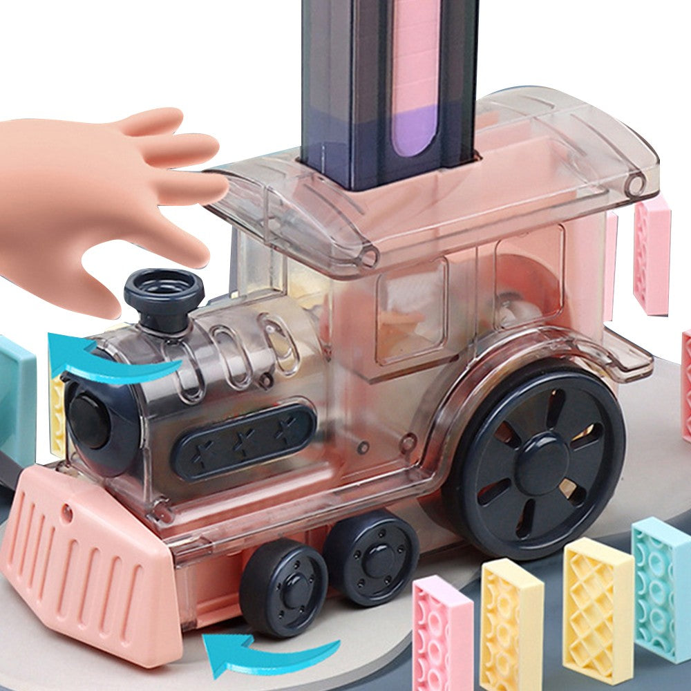 Automatic Domino Laying Train Set with 80Pcs Domino Blocks - Pink Train