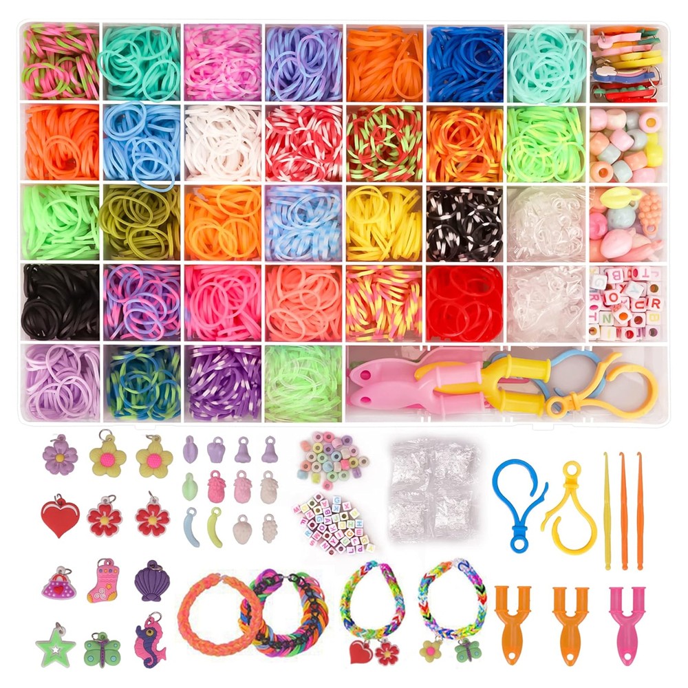 2 X Colorful Loom Bands Kit DIY Rubber Band Bracelet Making Kit with Storage Box