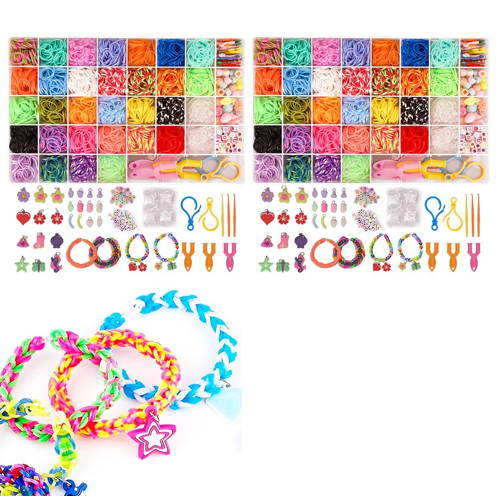 2 X Colorful Loom Bands Kit DIY Rubber Band Bracelet Making Kit with Storage Box