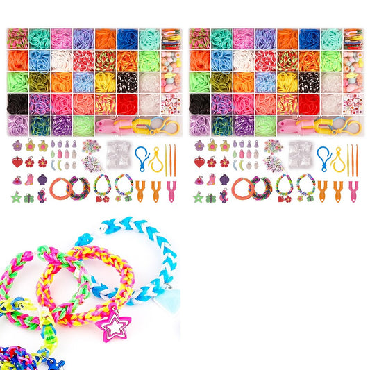 2 X Colorful Loom Bands Kit DIY Rubber Band Bracelet Making Kit with Storage Box