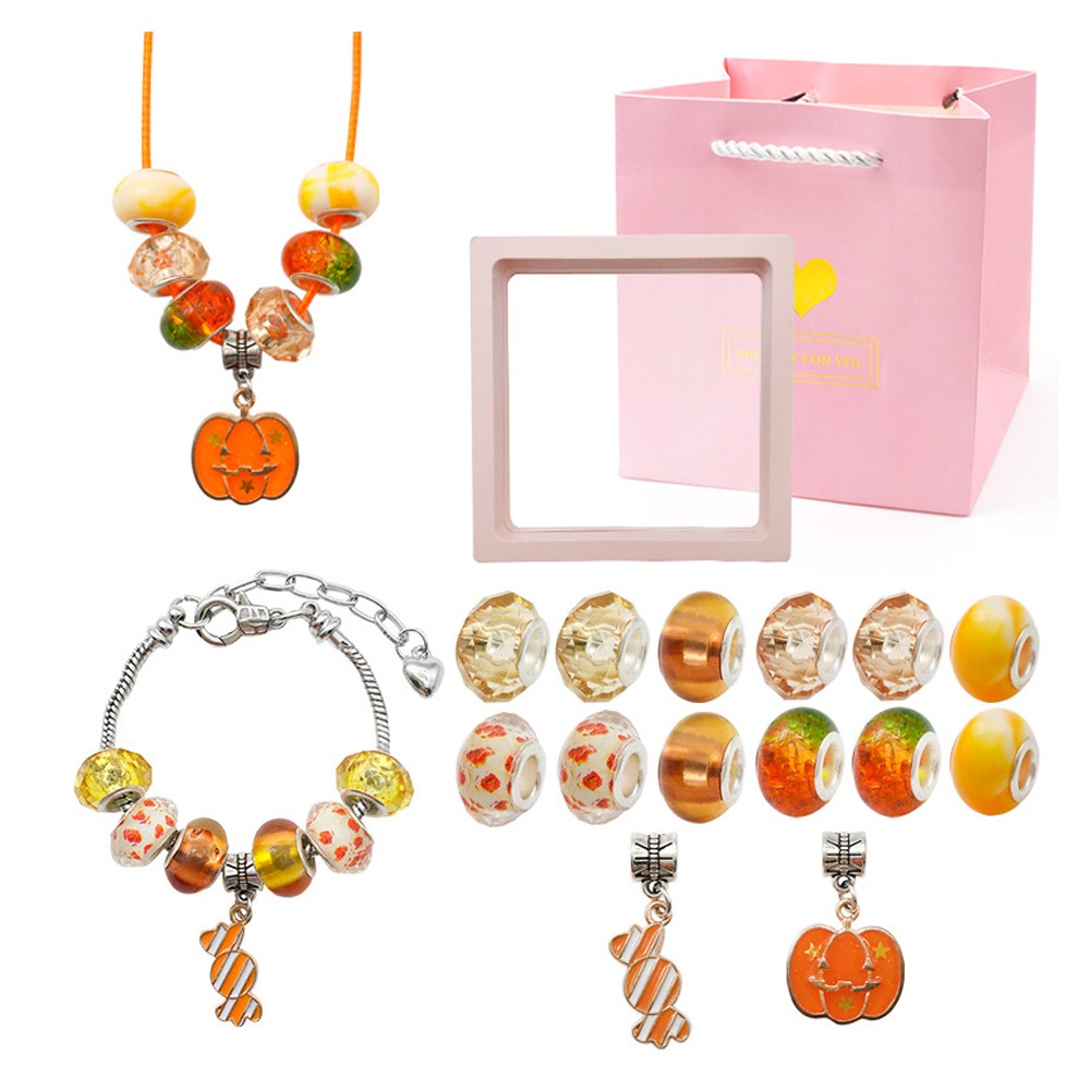 16Pcs DIY Bracelet Making Kit Kids Charm Bracelet Jewelry Craft Set - Orange