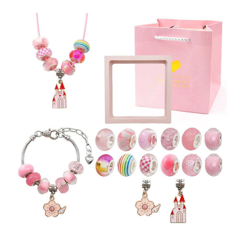 16Pcs DIY Bracelet Making Kit Kids Charm Bracelet Jewelry Craft Set - Pink