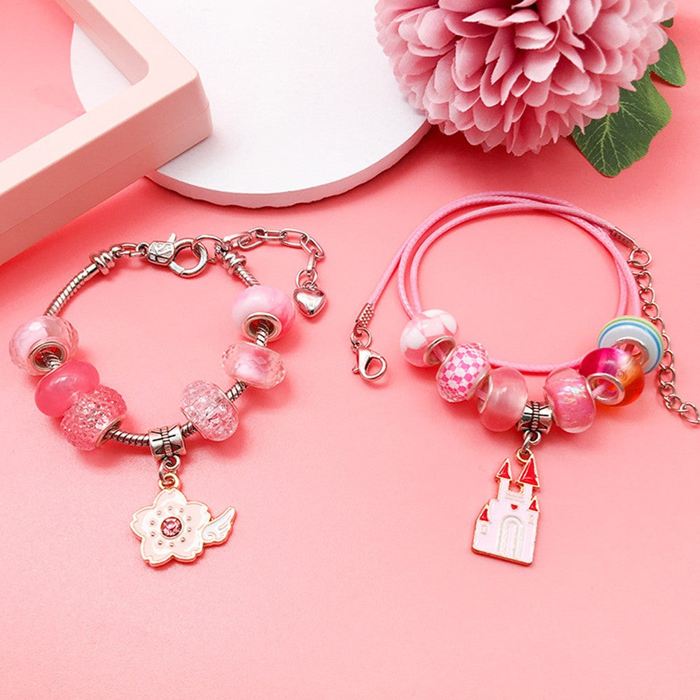 16Pcs DIY Bracelet Making Kit Kids Charm Bracelet Jewelry Craft Set - Pink