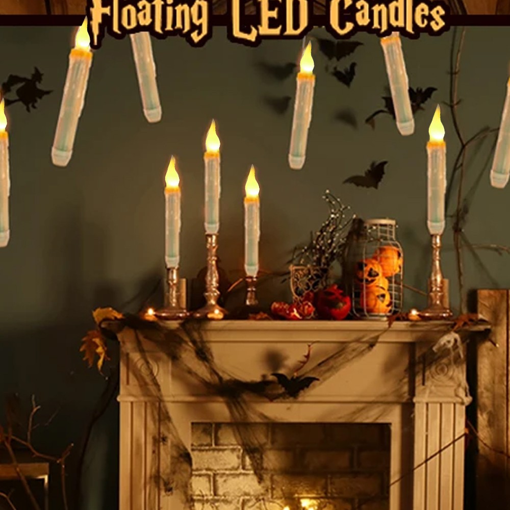 12Pcs LED Floating Candle Lights with Magic Wand Remote - Warm White Light